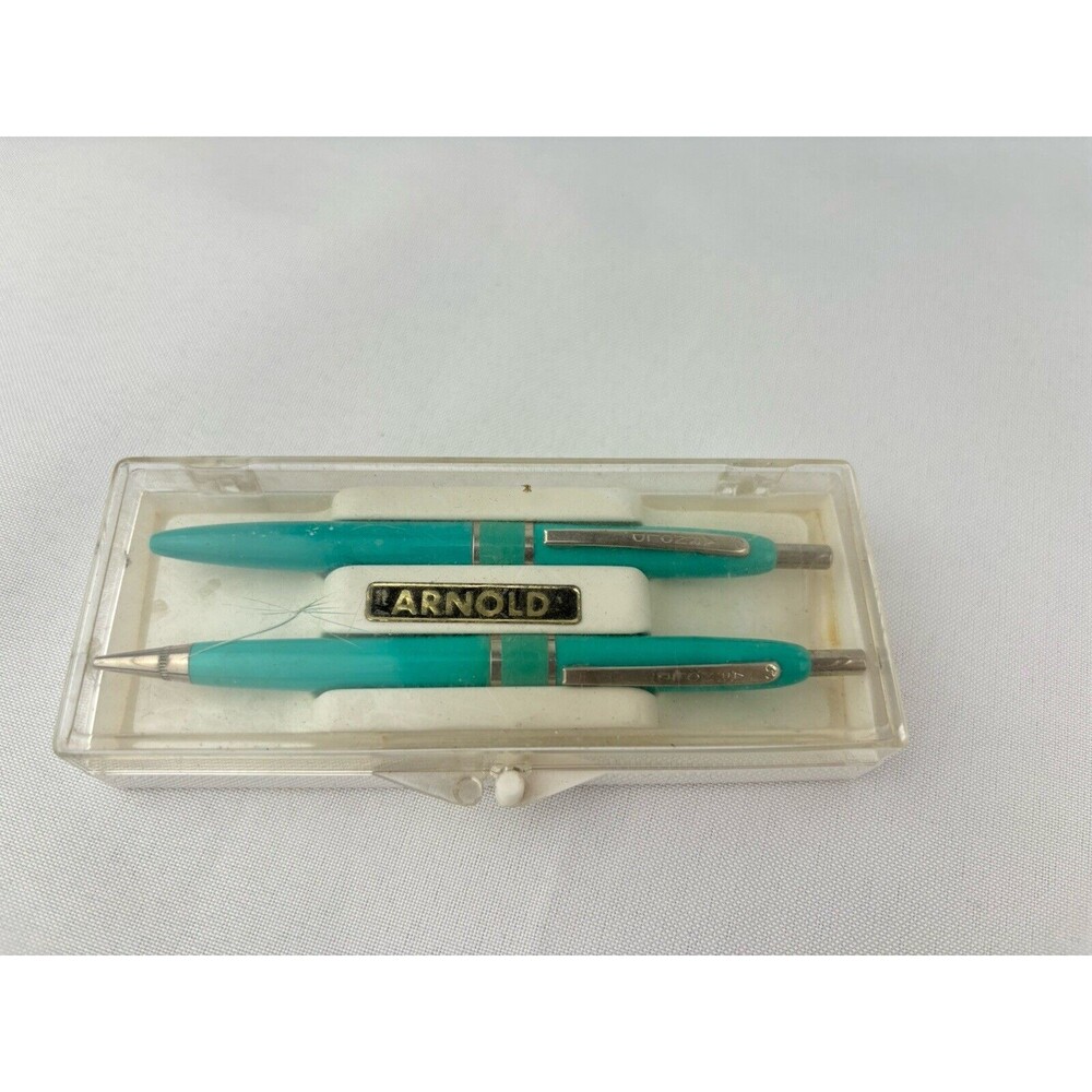 2 Vintage Arnold Pen & Pencil ? Combos Set USA Mint Green In Plastic Case - Picture 2 of 12